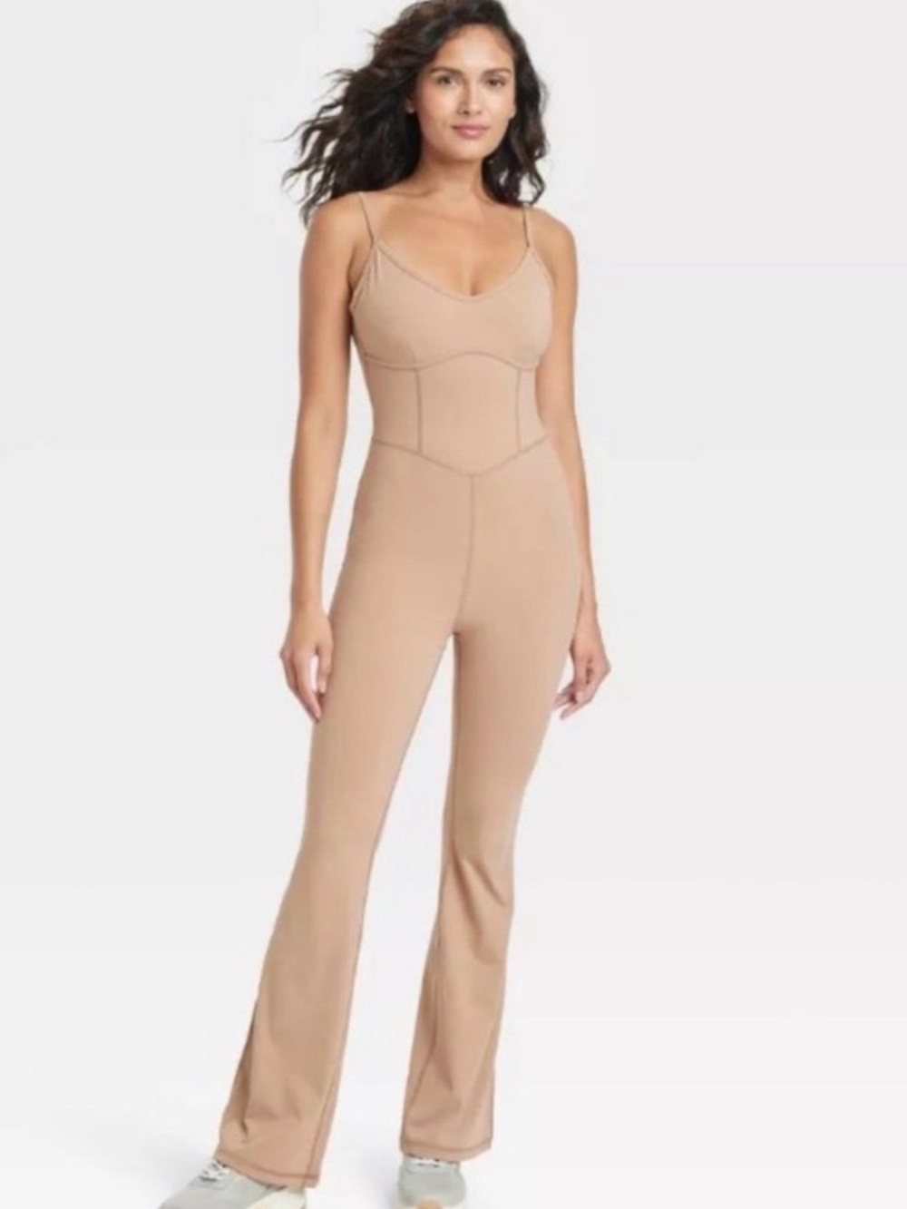 JoyLab Nude Beige Sculpting Wide-Leg Jumpsuit